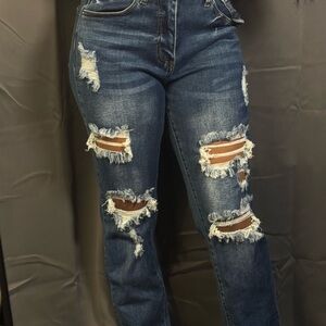 Collection B High Rise Ripped Blue Jeans